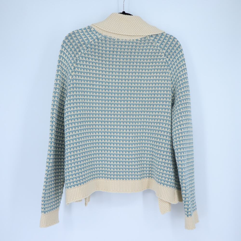 THE GREAT. Minicheck Lodge Cardigan Sweater Morning Sky Open Front Women's 0 XS - Picture 4 of 11